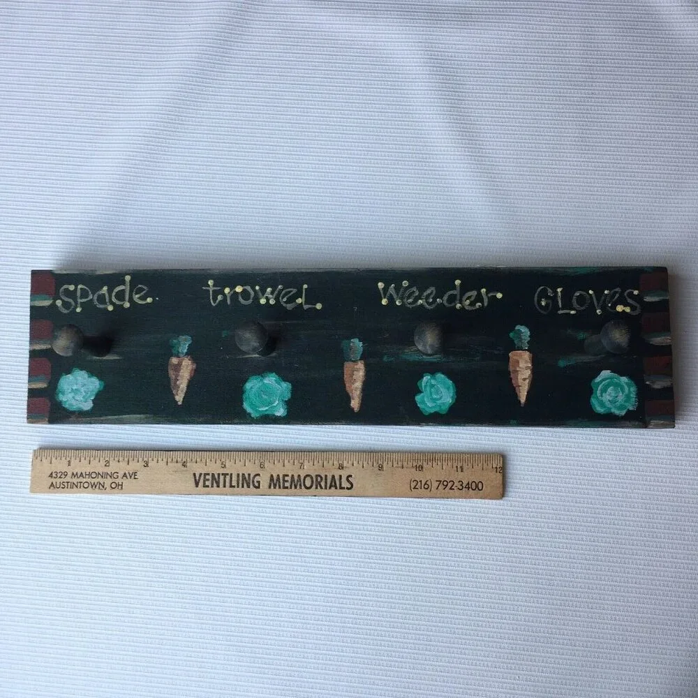 Garden Lover Gift Wooden Tool Rack Handmade Craft Wall Hanging Painted 4 Hooks
